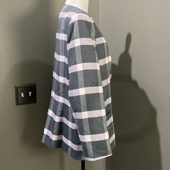 Vintage Le Suit Buffalo Check Plaid Double Breasted Blazer Jacket Pink Grey - Picture 5 of 10